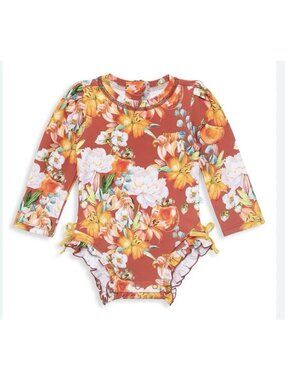 NEW POSH PEANUT Girls 3-6 Month Swimsuit Paulina Rashguard One Piece Floral LS